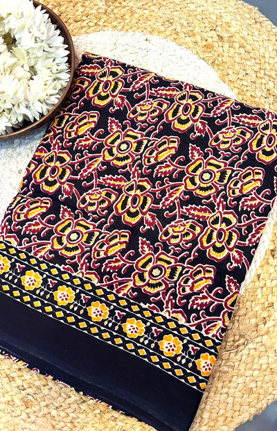 Shibori Tie-Dye Mulmul Cotton Saree – Rustic Brown with White Wave Print | Skin-Friendly Cotton Saree | KRISA Collections