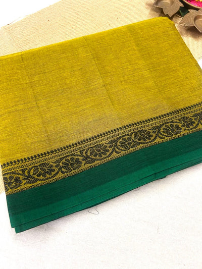 Chettinad Cotton Lemon Green Saree | Timeless Elegance – Krisa 004