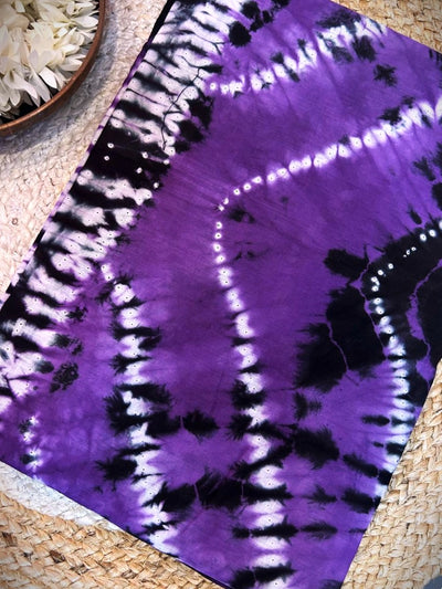 Shibori Tie-Dye Mulmul Cotton Saree – Purple and Black Dual-Tone Wave Print | Skin-Friendly Cotton Saree | KRISA Collections
