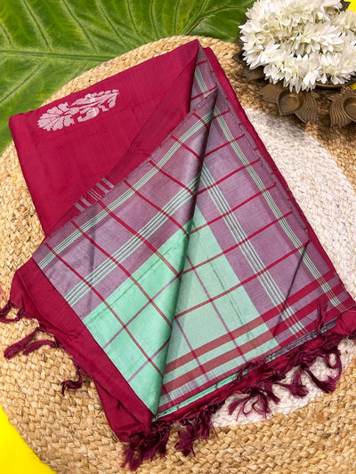 Vazhaipattu pastel green checked silk saree -with blouse
