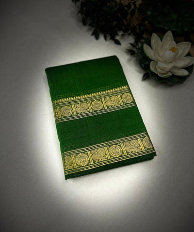 Retta Patta Border Narayanapet Saree -Green With Blouse|Krisa Collections
