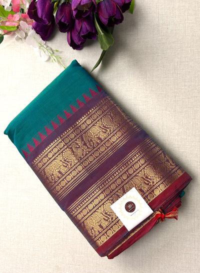 Premium Kanchi Cotton Saree with Rich Zari Elephant Border | KRISA COLLECTIONS