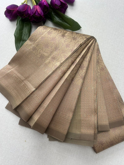Premium Champagne Gold Soft Silk Saree with Elegant Self Zari Floral Weaving & Running Blouse|Aadi Offer Sale| | KRISA COLLECTIONS