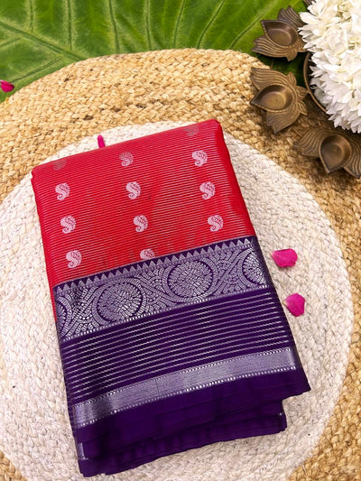 Elegant Crimson Zari Butta Saree with Rich Contrast Border|bridal collection|krisa