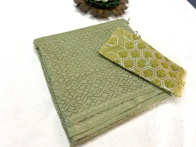 Green Diamond Zari Georgette Saree with Green Sequin Embroidered Blouse — Party & Festive Wear | Krisa Collections