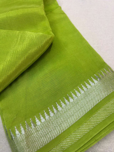 Mangalagiri silk plain saree with blouse -nizam border|krisa Collections