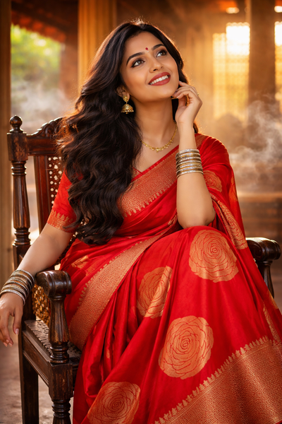 Pure Gulab Viscose Silk Saree |Rose Glow Elegance |Royal Red |KRISA
