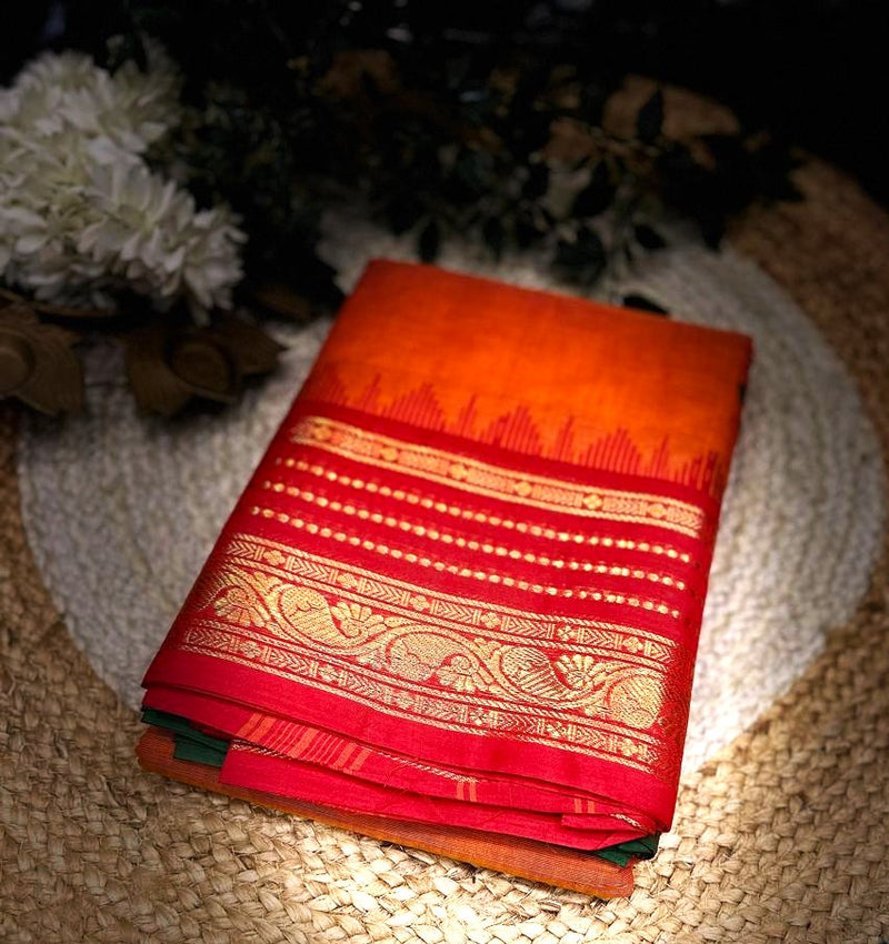 Pure Kanchi Cotton Sarees -plain putta work with blouse-100%pure cotton saree