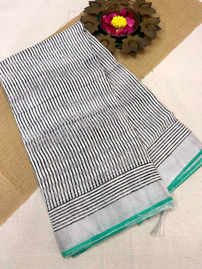 Bagru Handblock print Linen Saree with attached Blouse 777B01