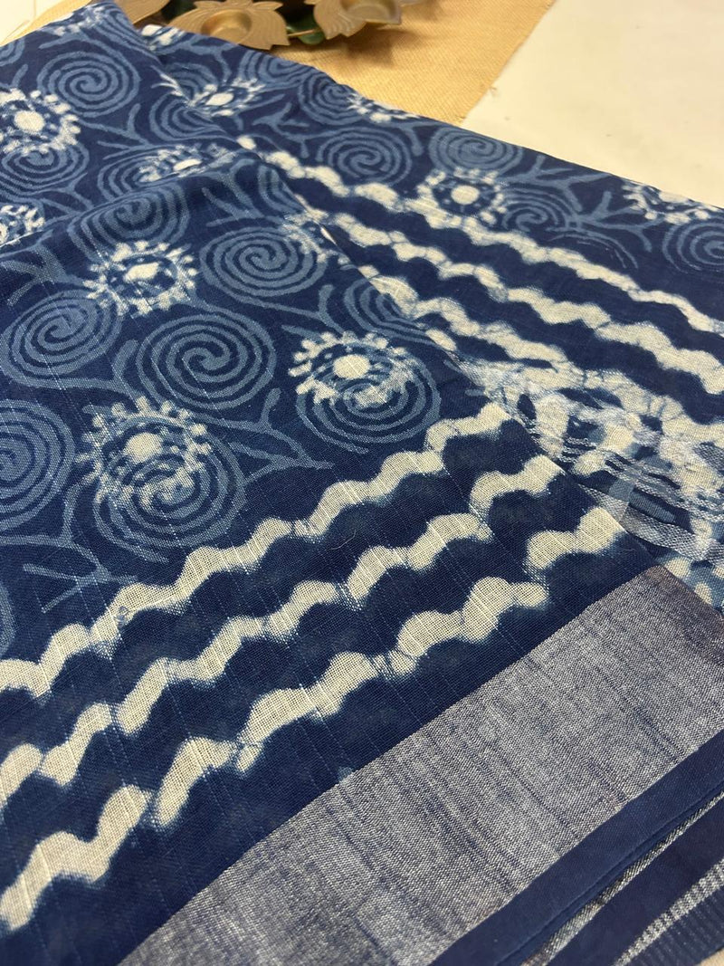 Bagru Handblock print Linen Saree with attached Blouse 777B03