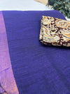 Blue Khadi Cotton Saree With Blouse | Extra Kalamkari Blouse|Lightweight Handloom Cotton Saree | KRISA