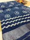 Bagru Handblock print Linen Saree with attached Blouse 777B03