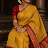 Golden Yellow Silk Saree with Maroon-Gold Zari Paisley Borde | KRISA COLLECTIONS