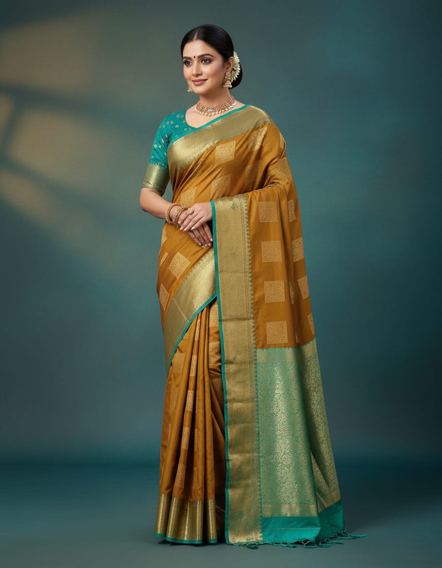 Kanchipuram Semi Silk Saree with Zari Border12 | Elegant Traditional Saree | KRISA