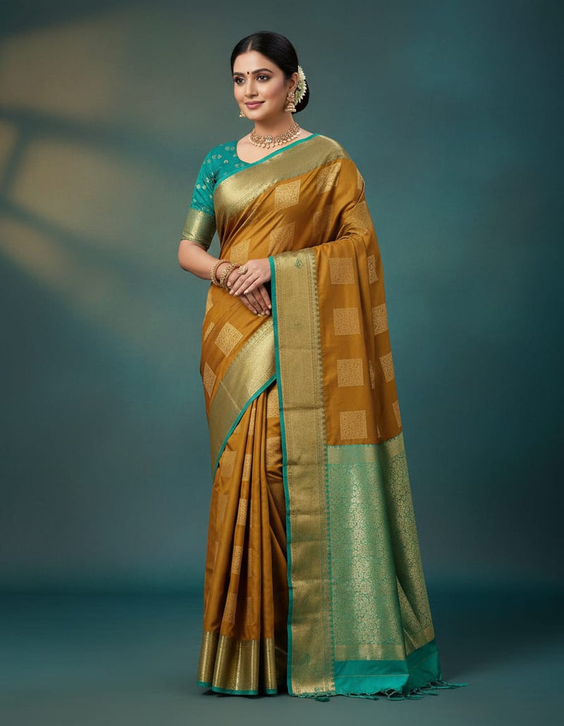 Kanchipuram Semi Silk Saree with Zari Border12 | Elegant Traditional Saree | KRISA