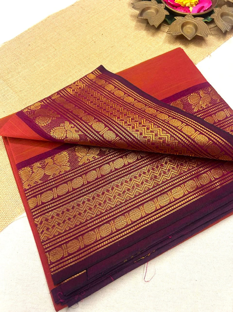 Chettinad Cotton Red Saree | only saree|Timeless Elegance – Krisa 006