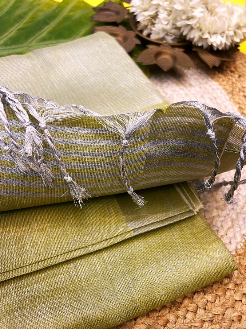 Khadi Classics with a Soft Shimmer Glow |Light Green Saree |KRISA