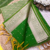 Green Handloom Cotton Silk Saree with Silver Zari Border | Elegant Traditional Saree for Office & Festive Wear | Krisa Collections