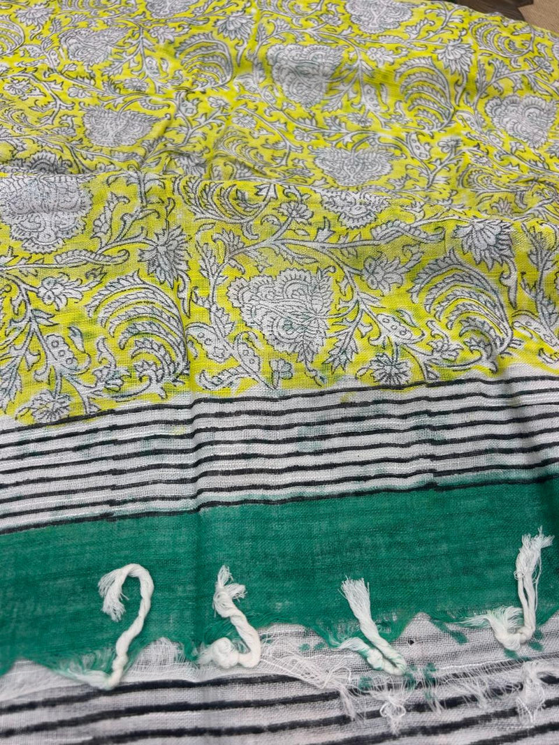 Bagru Handblock print Linen Saree with attached Blouse 777B01