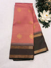 Peach-Pink Silk Saree with Black-Gold Zari Checked Body & Temple Border|Kanchipuram Handloom Silk|Krisa Collections