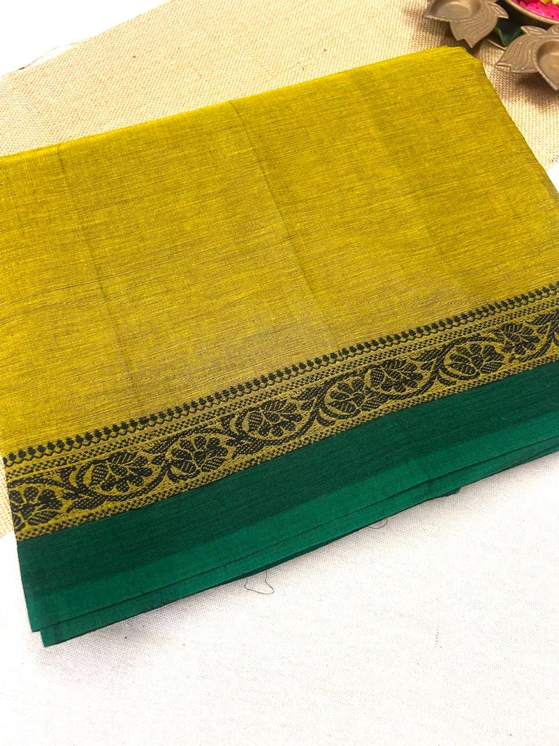Chettinad Cotton Lemon Green Saree | Timeless Elegance – Krisa 004