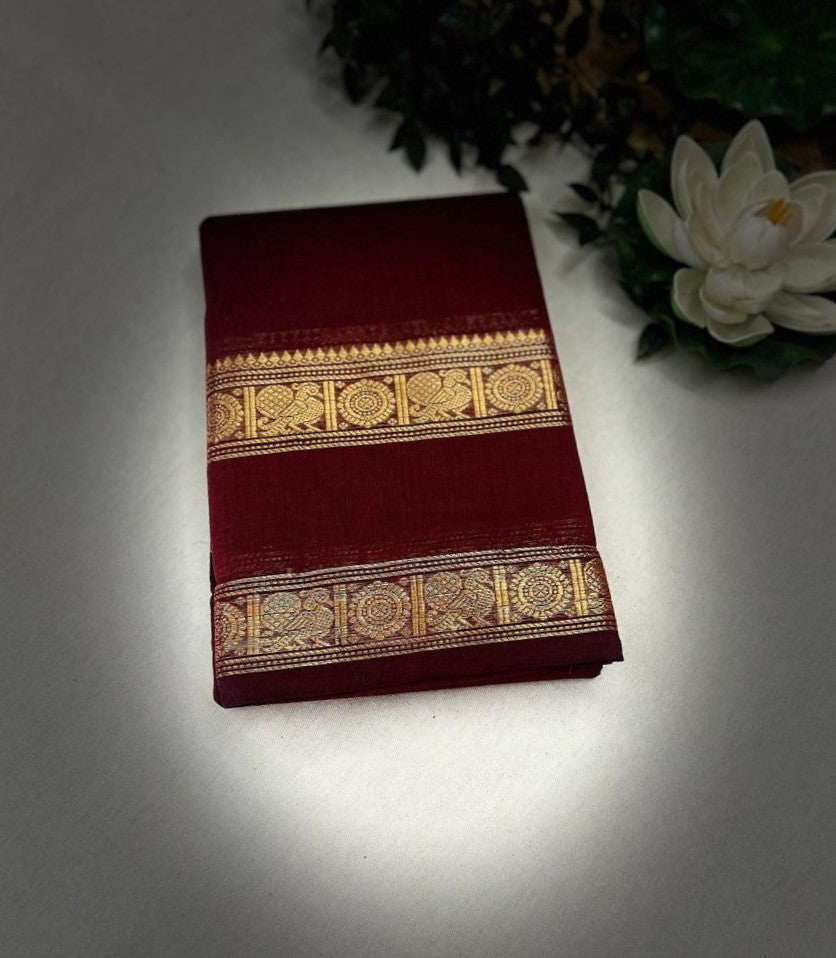 Retta patta border Narayanapet saree  -maroon  colour with blouse