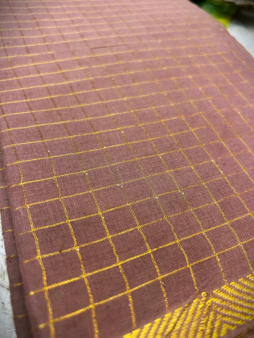Golden check pure sungudi cotton saree-without blouse 002|KRISA