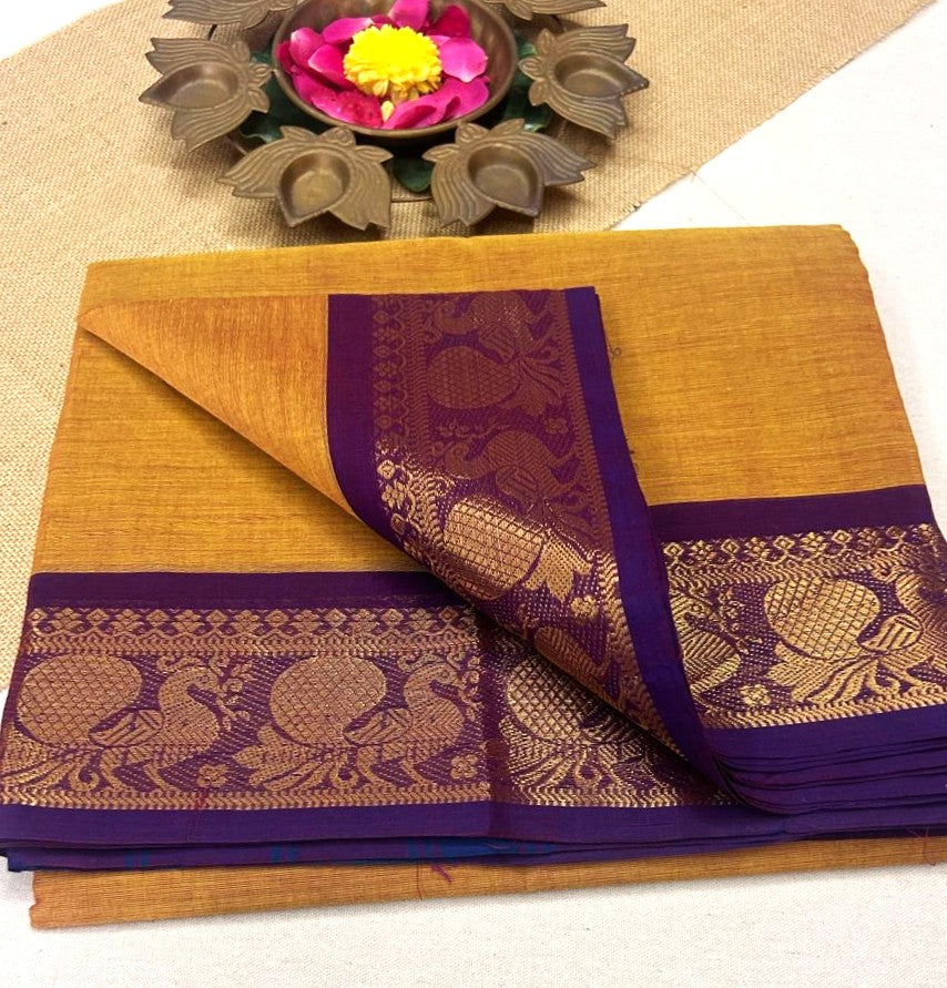 Chettinad cotton yellow saree