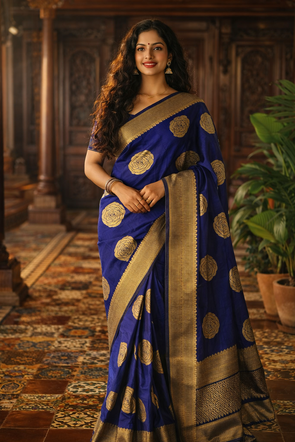 Pure Gulab Viscose Silk Saree |Rose Glow Elegance |Royal Blue |KRISA