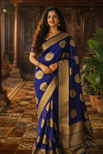 Pure Gulab Viscose Silk Saree |Rose Glow Elegance |Royal Blue |KRISA