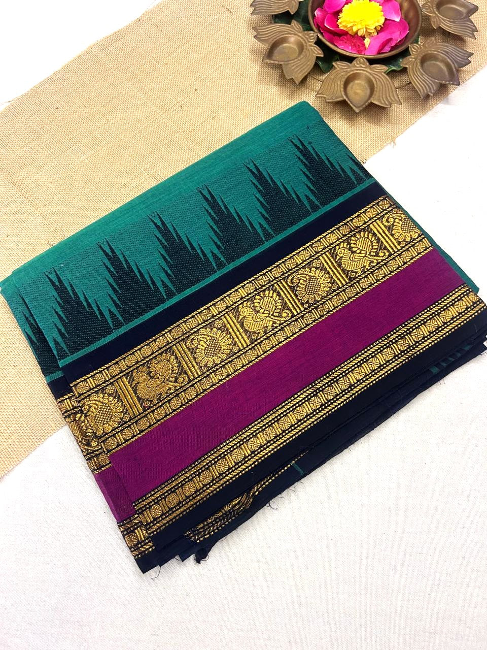 Chettinad cotton Green saree | Timeless Elegance – Krisa 003