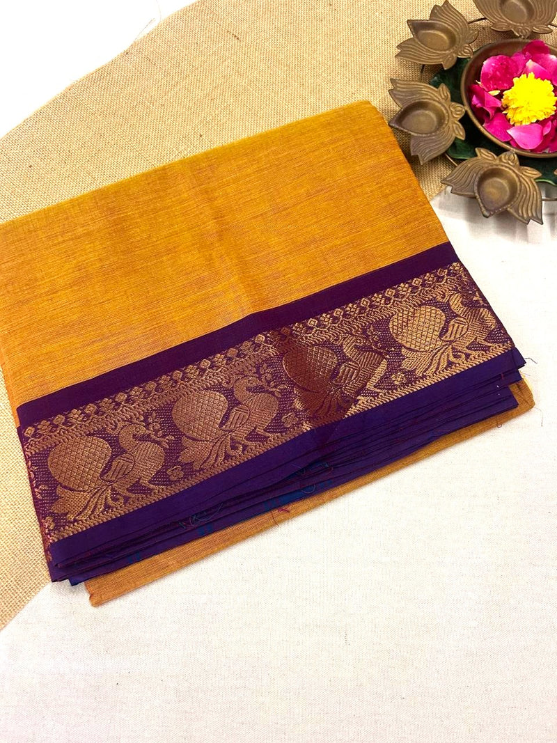 Chettinad cotton yellow saree | Timeless Elegance – Krisa 002