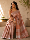 Rust Orange Khadi Cotton Saree with Silver Zari Border | Saree with Striped Pallu | Rust Copper Tone Everyday Saree
