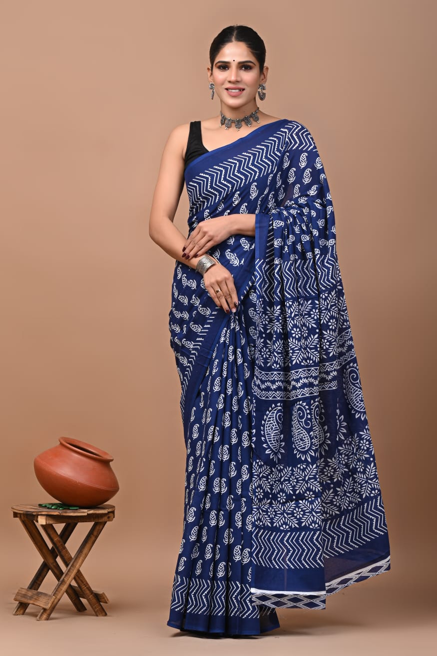Feather soft lightweight mulmul cotton saree J008(with blouse)