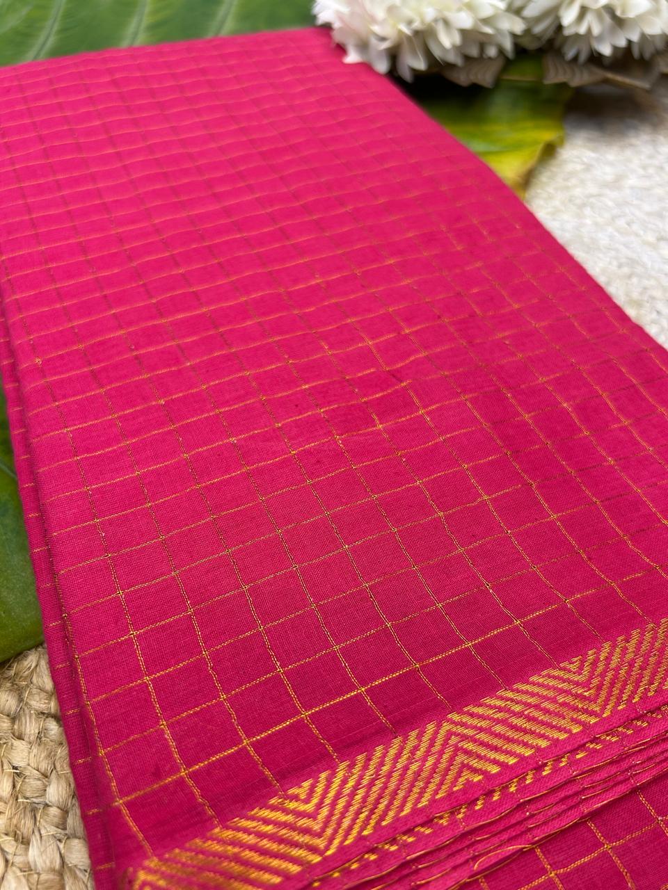 Golden check pure sungudi cotton saree-without blouse 006|KRISA