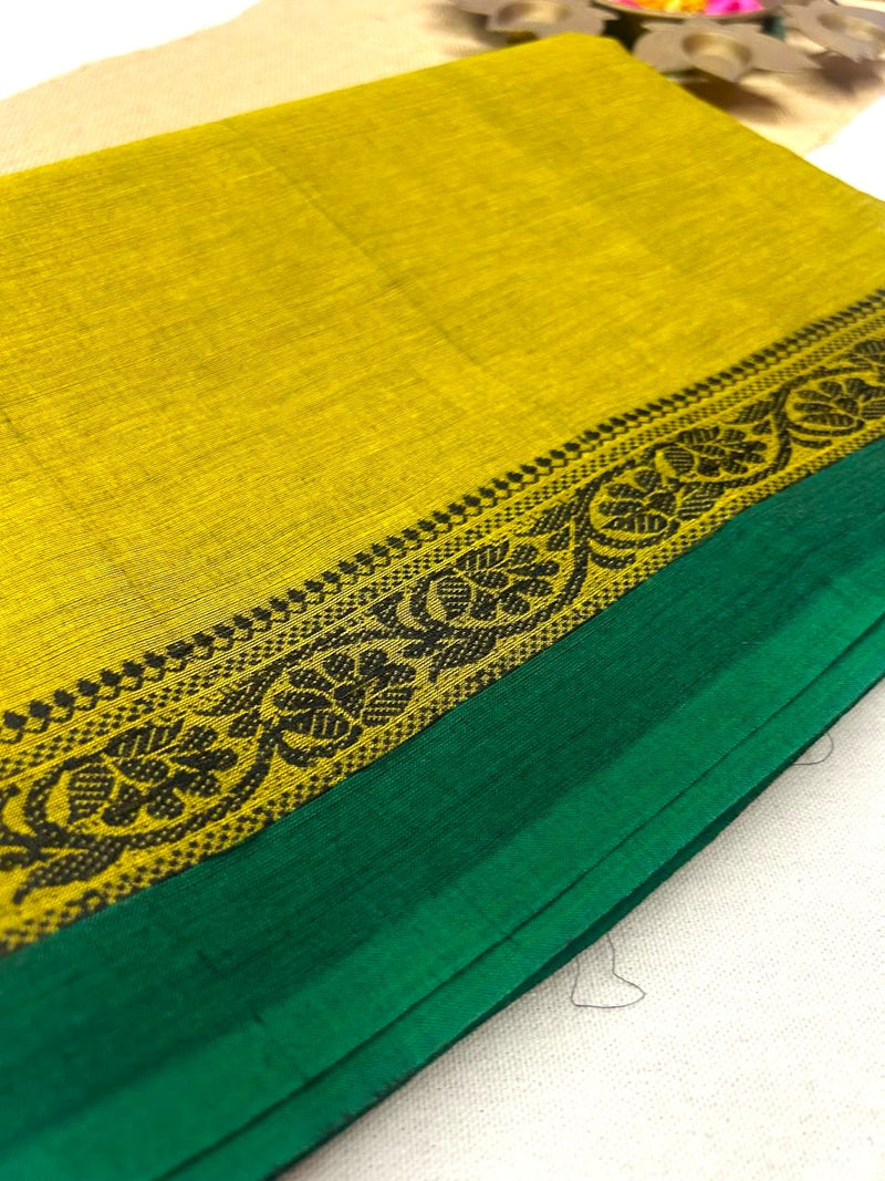 Chettinad Cotton Lemon Green Saree | Timeless Elegance – Krisa 004