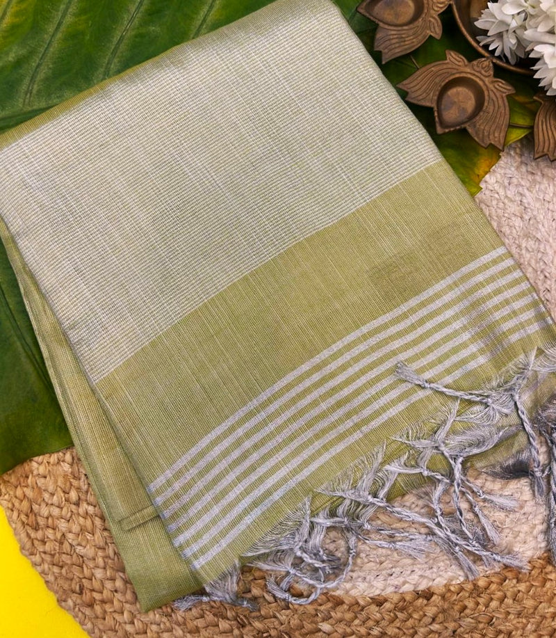 Khadi Classics with a Soft Shimmer Glow |Light Green Saree |KRISA
