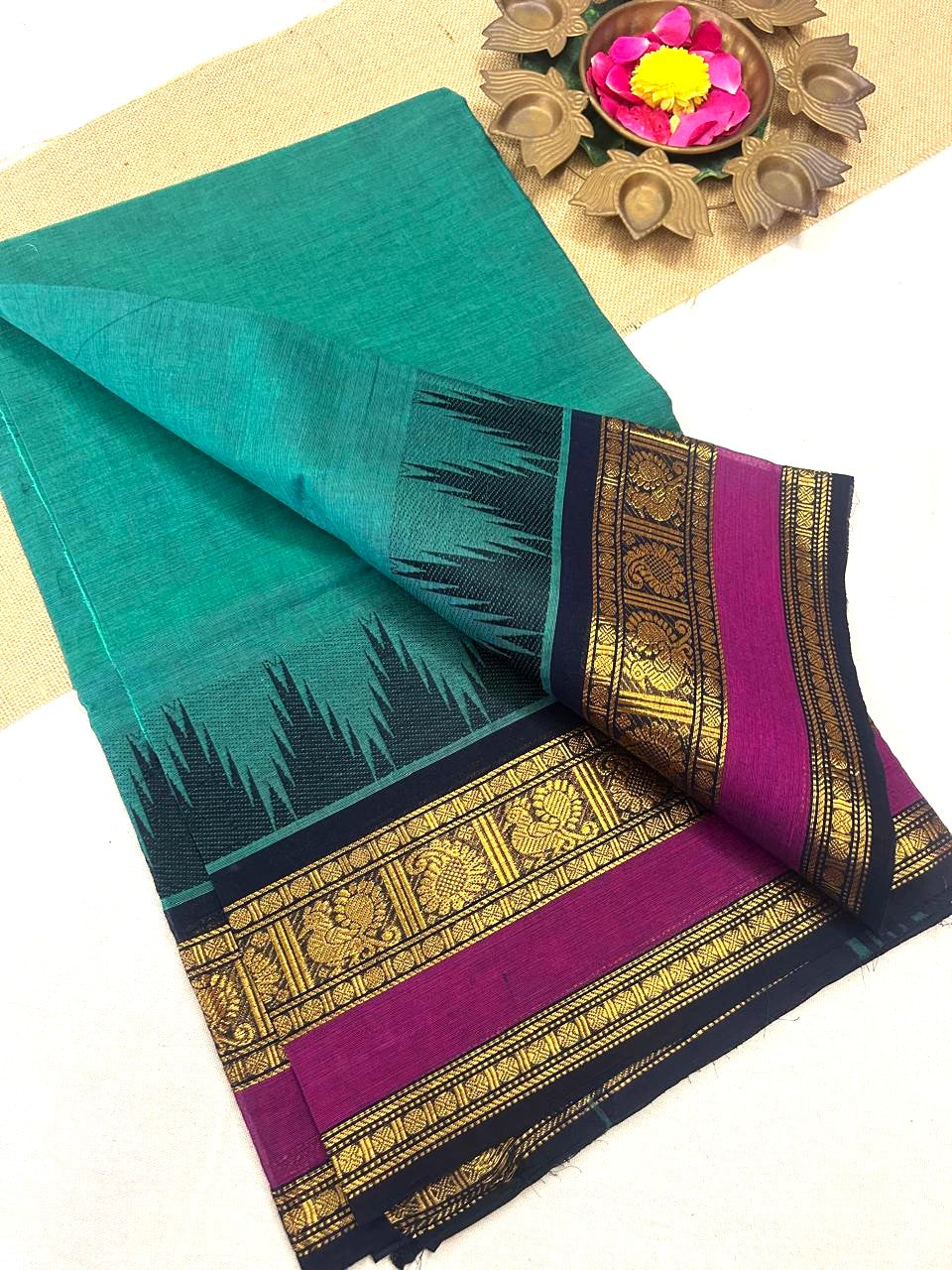 Chettinad cotton Green saree