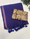 Blue Khadi Cotton Saree With Blouse | Extra Kalamkari Blouse|Lightweight Handloom Cotton Saree | KRISA