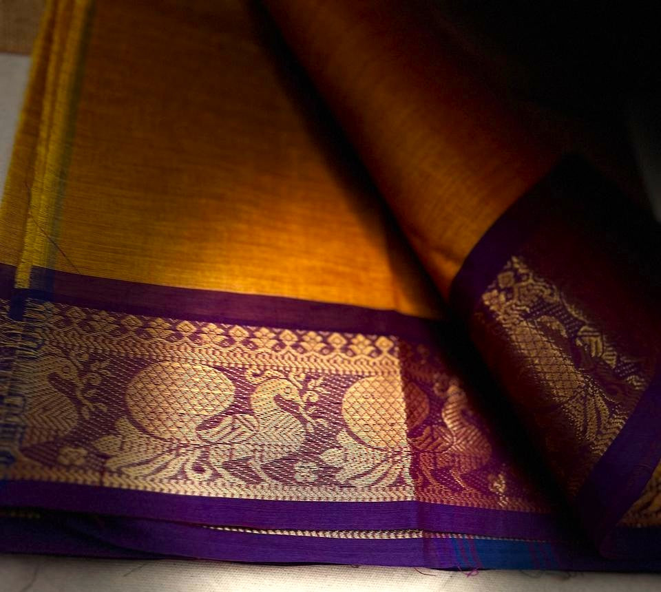 Chettinad cotton yellow saree
