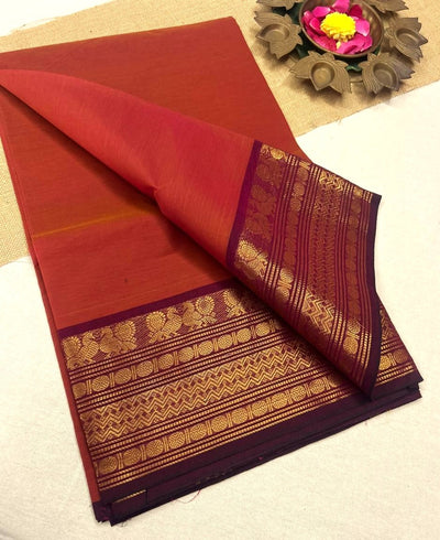 Chettinad Cotton Red Saree | only saree|Timeless Elegance – Krisa 006