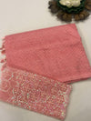 Peach Diamond Zari Georgette Saree with Peach Sequin Embroidered Blouse — Party & Festive Wear | Krisa Collection