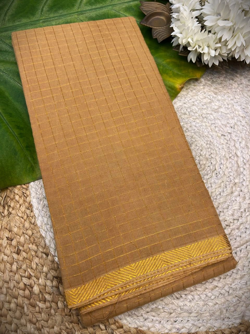 Golden check pure sungudi cotton saree-without blouse 007|KRISA