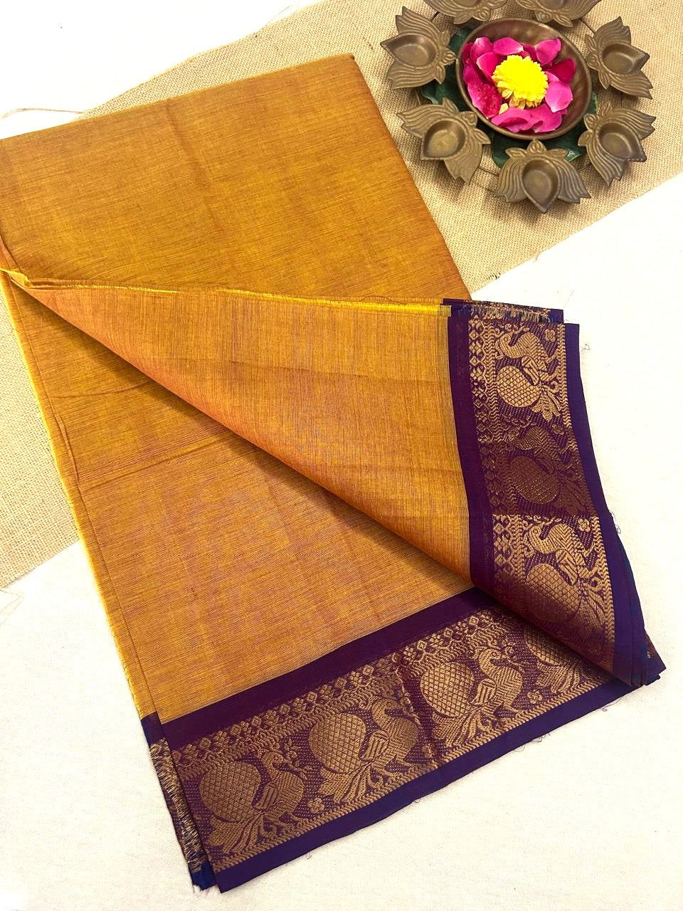 Chettinad cotton yellow saree | Timeless Elegance – Krisa 002