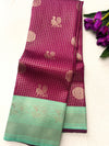 Rich wine-purple Kanchipuram silk saree features intricate gold zari checks|Krisa  |limited time offer
