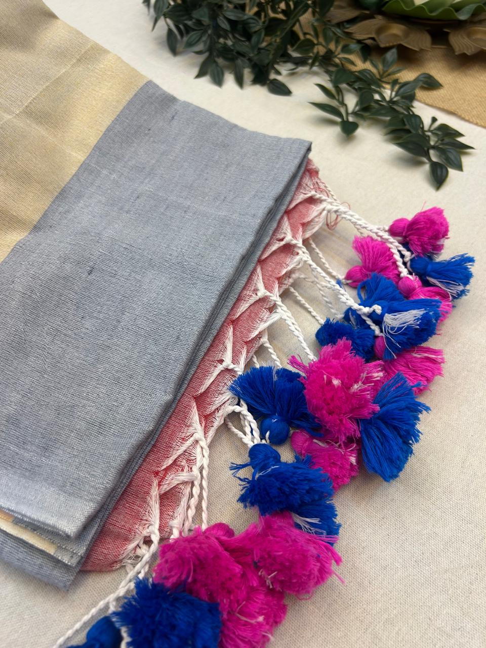 Multi-color Khadi Cotton Saree With Blouse | Extra Kalamkari Blouse|Lightweight Handloom Cotton Saree | KRISA