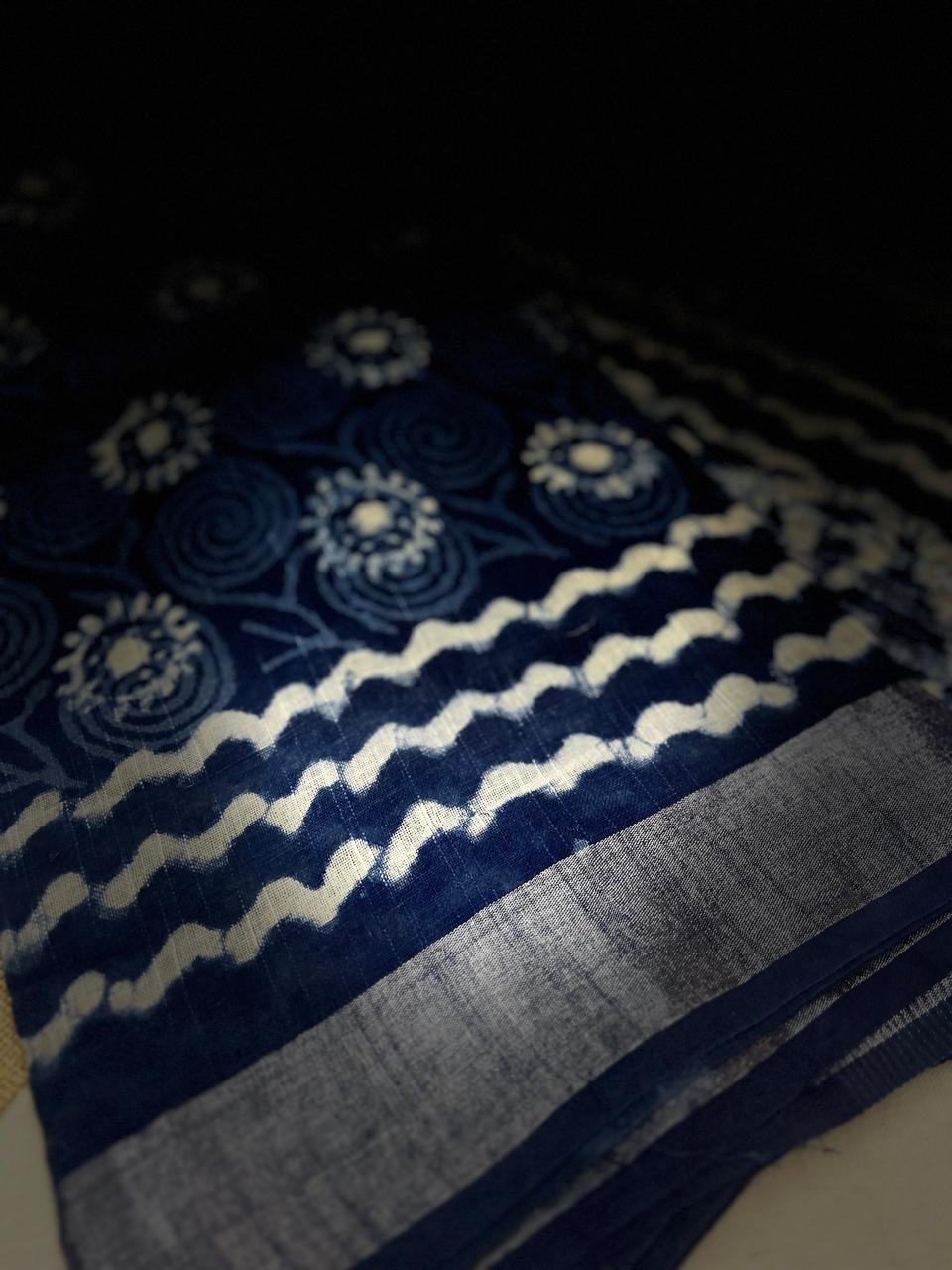 Bagru Handblock print Linen Saree with attached Blouse 777B03