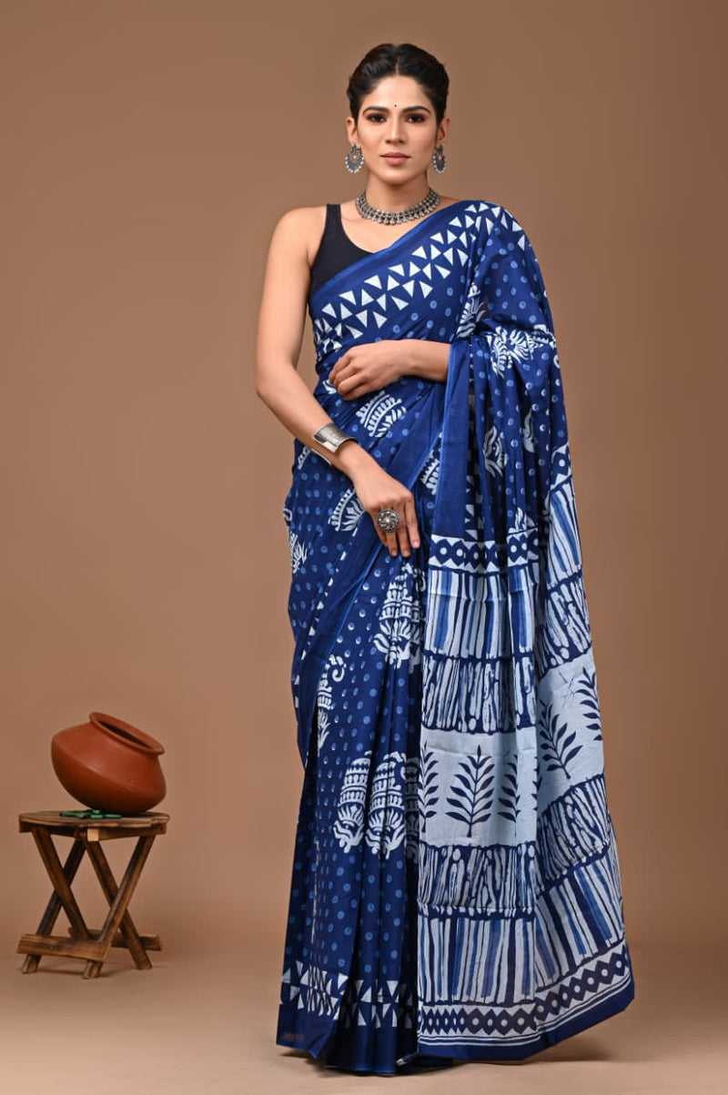 Feather soft lightweight mulmul cotton saree J010(with blouse)