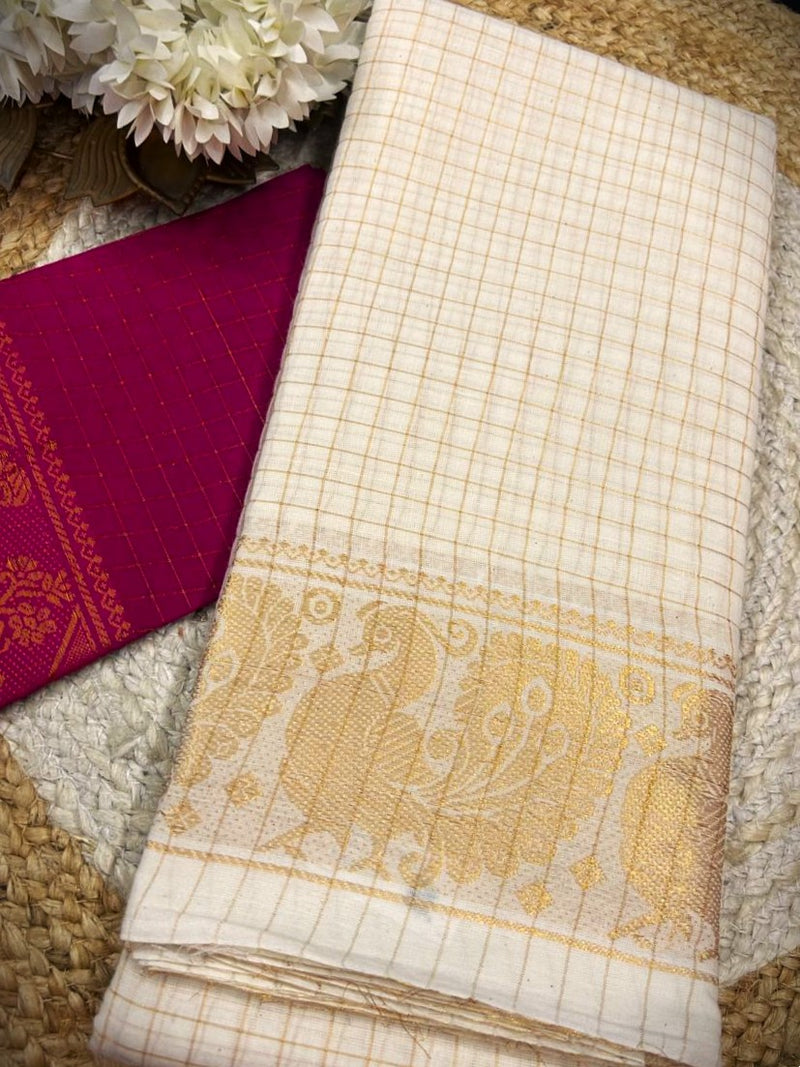 Sungudi cotton saree-Golden checks 001