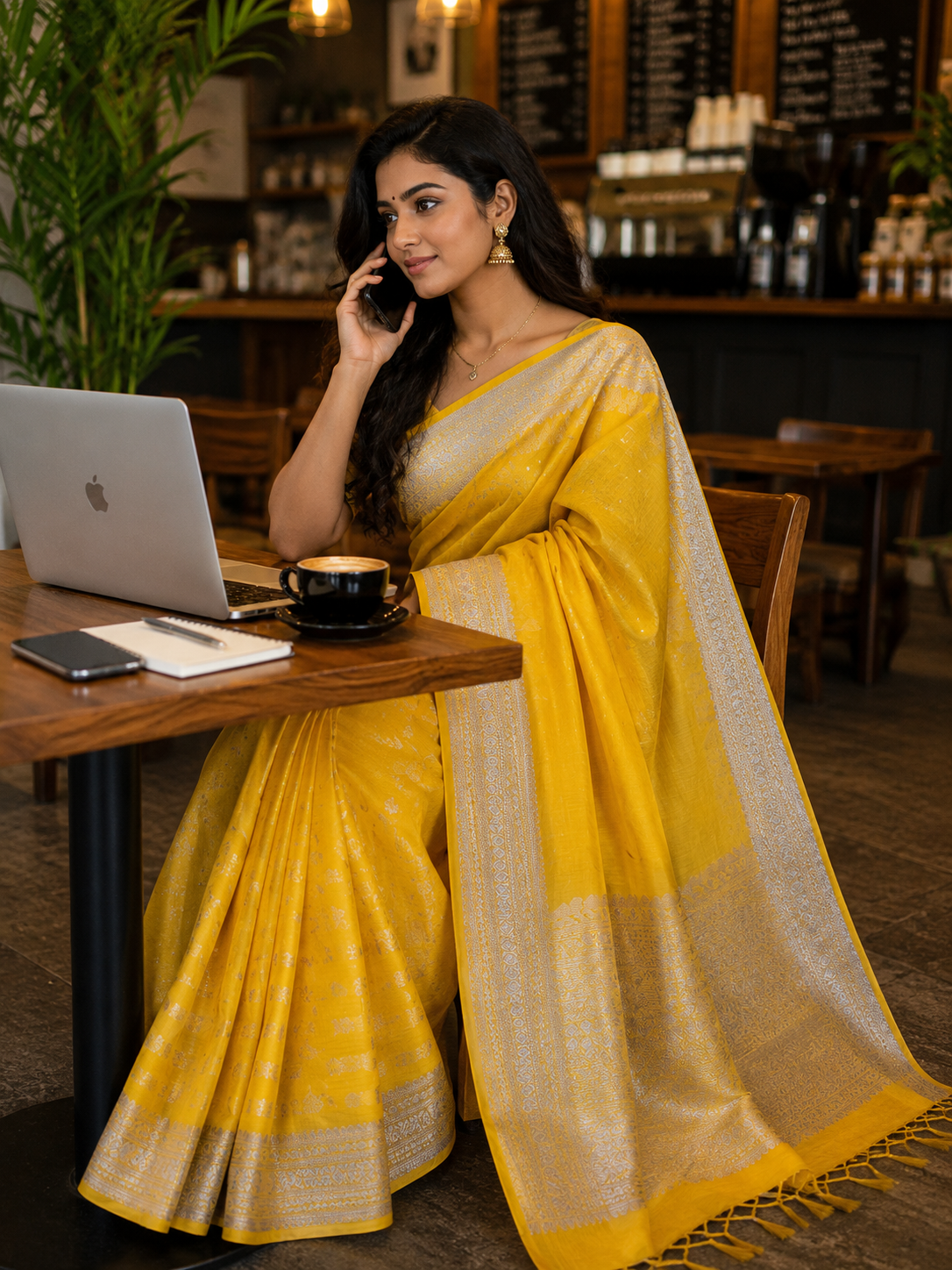Premium Yellow Silk Cotton Saree with Silver Zari Border | Soft Saree for Women | KRISA Collections